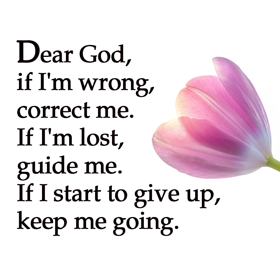 Dear God, if I’m wrong, correct me. If I’m lost, guide me. If I start to give up, keep me going.
